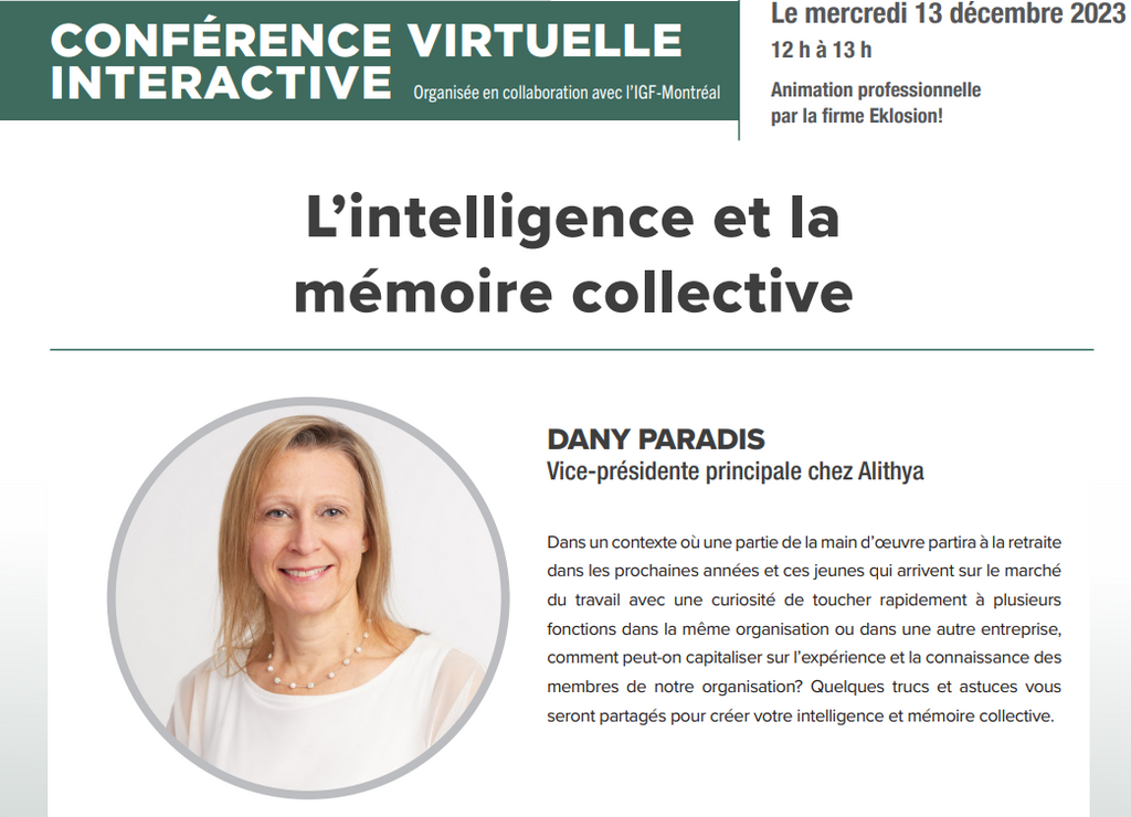 Mercredi 13 décembre 2023 (12h à 13h) : L'intelligence et la mémoire collective